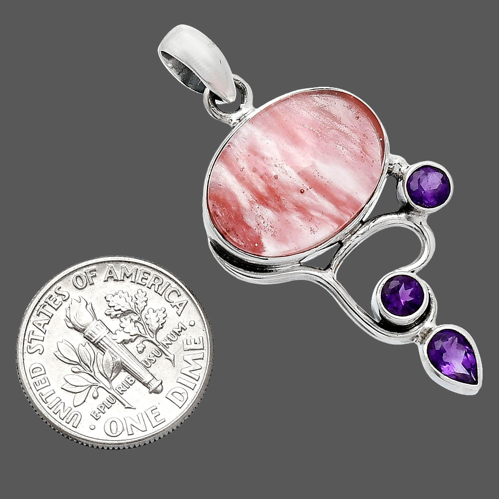Watermelon Cherry Quartz & Amethyst Pendant P-1293 SDP152653