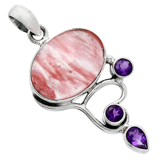 Watermelon Cherry Quartz & Amethyst Pendant P-1293 SDP152653