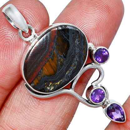 Natural Iron Tiger Eye & Amethyst Pendant P-1293 SDP152658