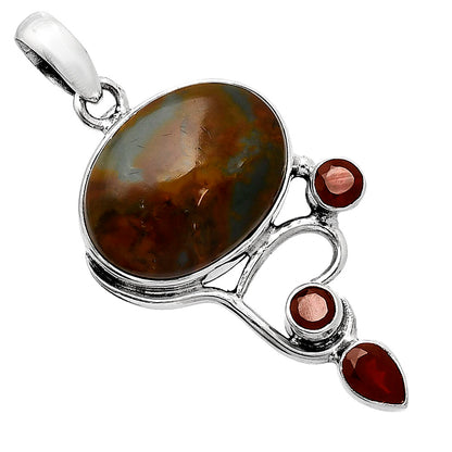 Natural Polygram Jasper & Garnet Pendant P-1293 SDP152666