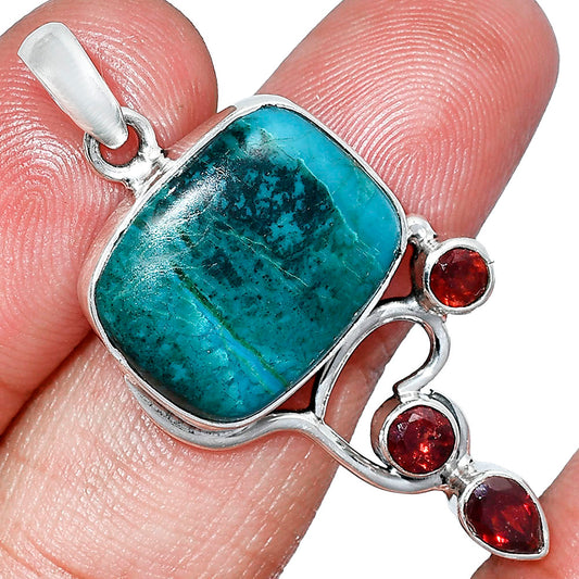 Natural Azurite Chrysocolla & Garnet Pendant P-1293 SDP152675