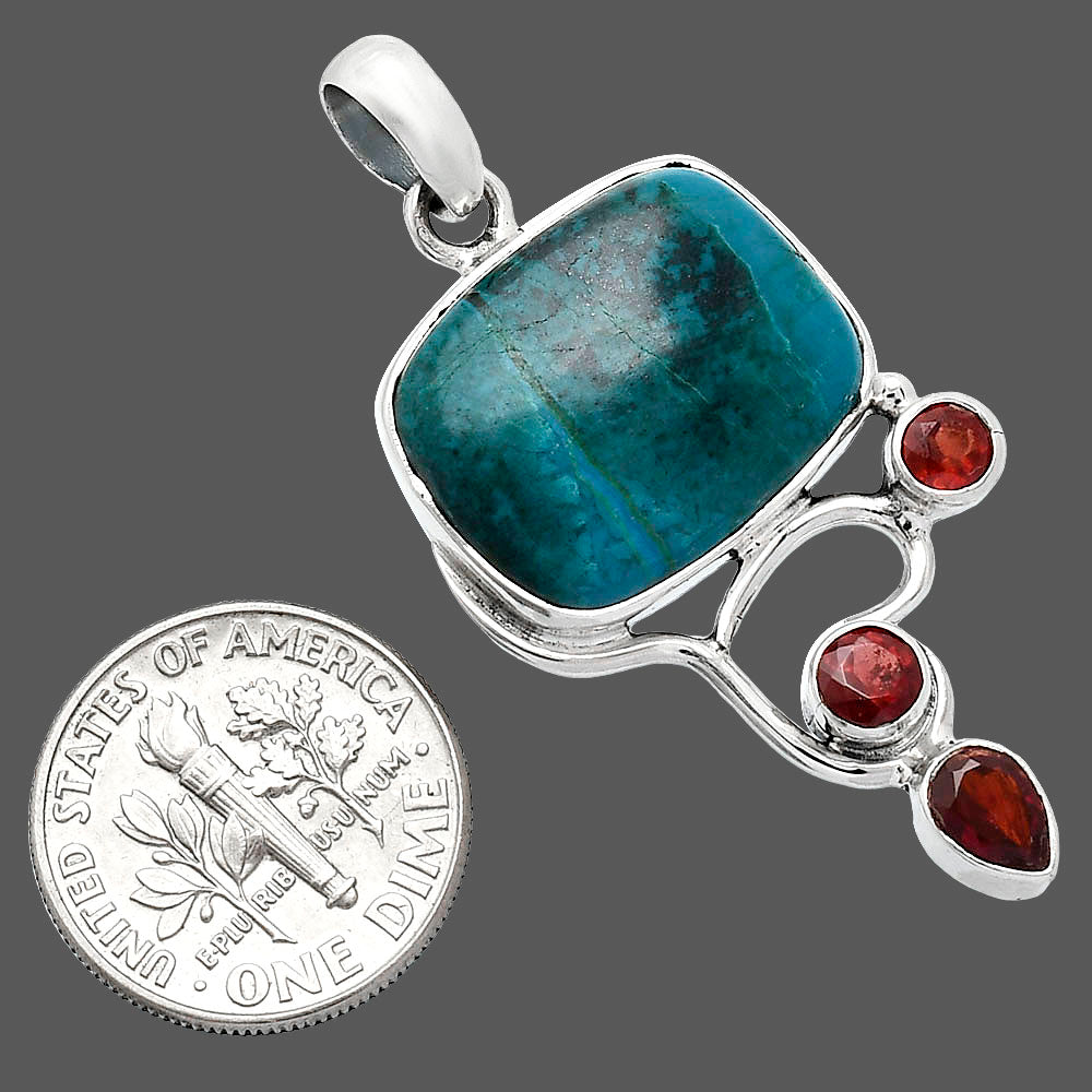 Natural Azurite Chrysocolla & Garnet Pendant P-1293 SDP152675