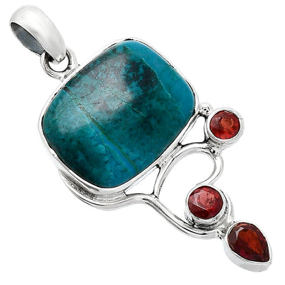 Natural Azurite Chrysocolla & Garnet Pendant P-1293 SDP152675
