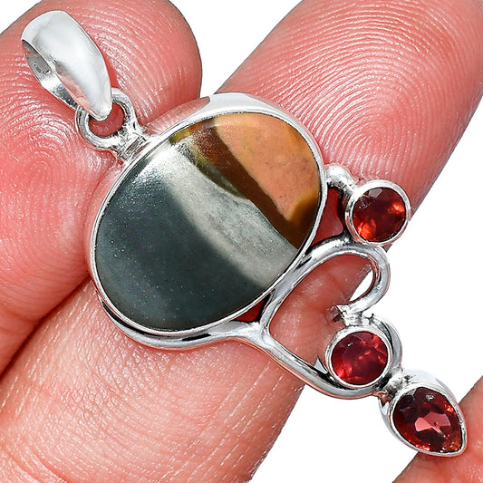 Natural Polygram Jasper & Garnet Pendant P-1293 SDP152676