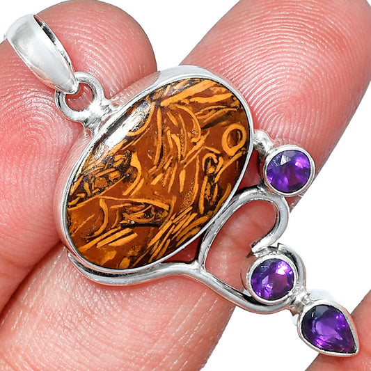 Coquina Fossil Jasper & Amethyst Pendant P-1293 SDP152678