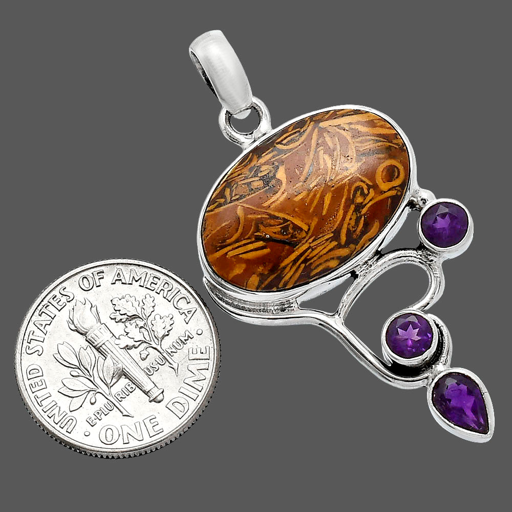 Coquina Fossil Jasper & Amethyst Pendant P-1293 SDP152678