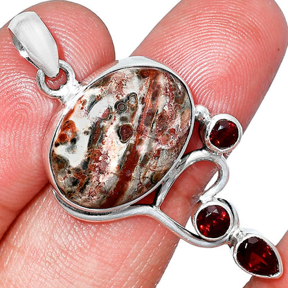 Natural Leopard Skin Jasper & Garnet Pendant P-1293 SDP152686