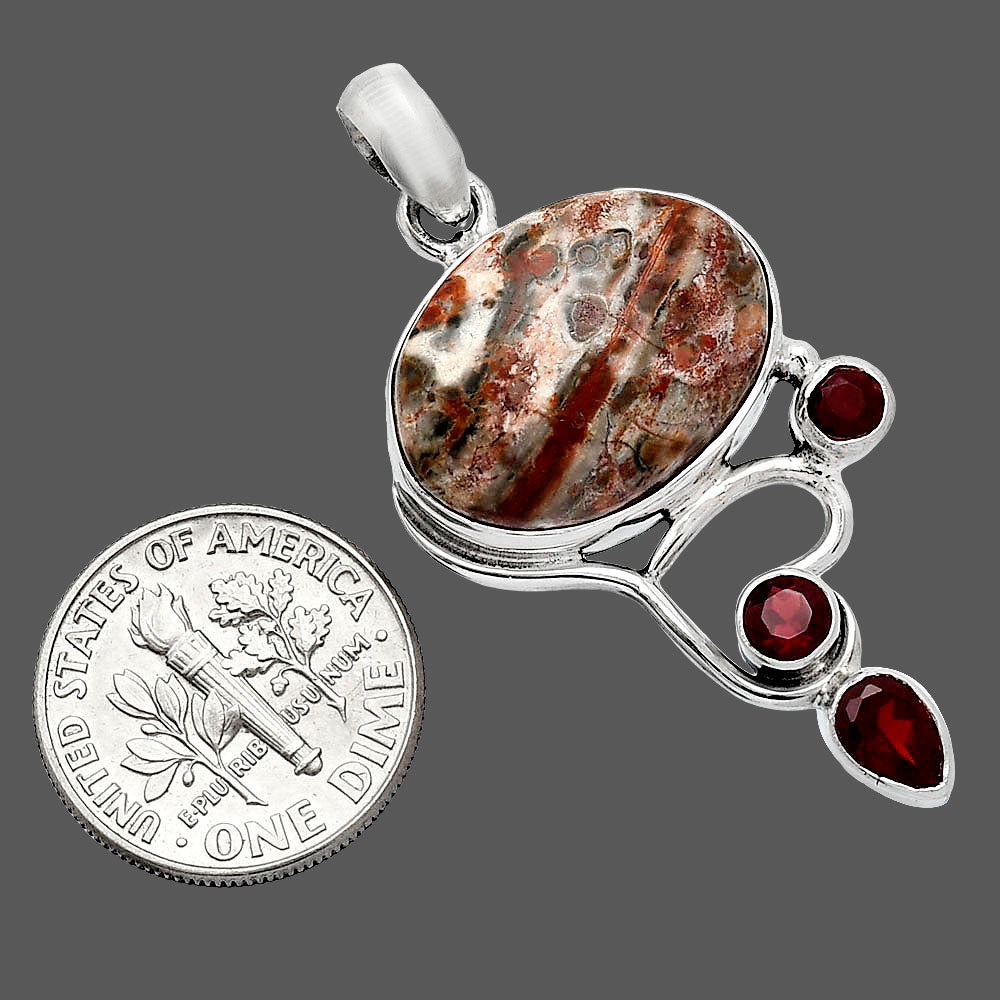 Natural Leopard Skin Jasper & Garnet Pendant P-1293 SDP152686
