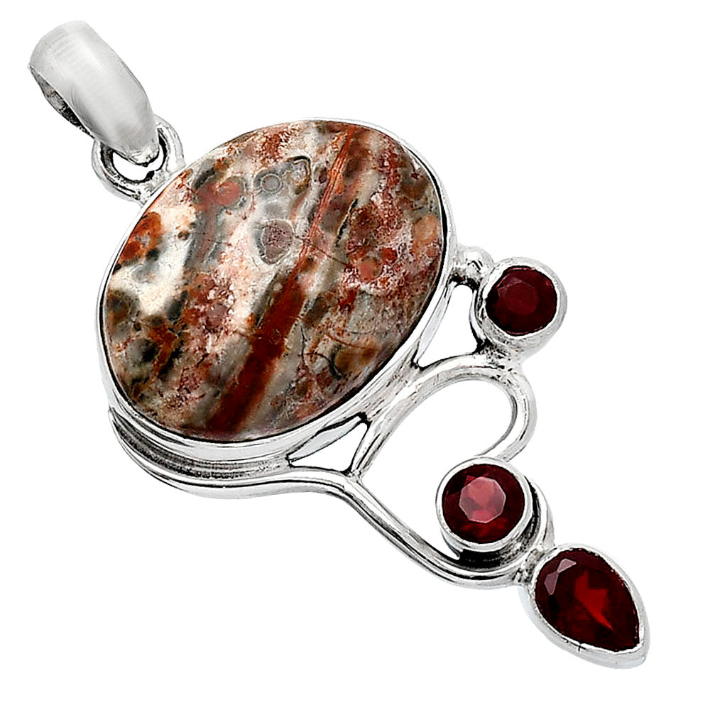 Natural Leopard Skin Jasper & Garnet Pendant P-1293 SDP152686