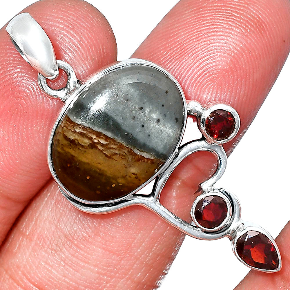 Natural Polygram Jasper & Garnet Pendant P-1293 SDP152688