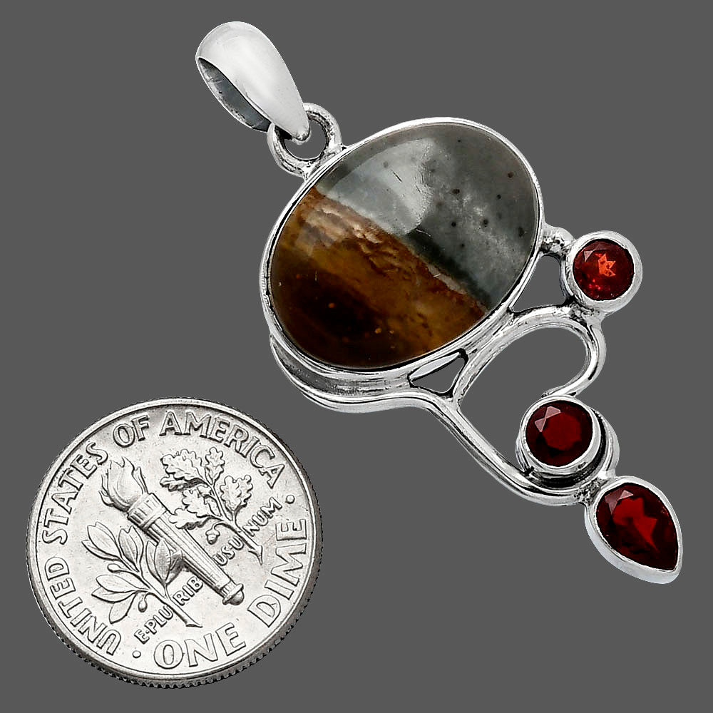 Natural Polygram Jasper & Garnet Pendant P-1293 SDP152688