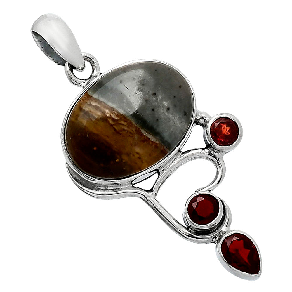 Natural Polygram Jasper & Garnet Pendant P-1293 SDP152688