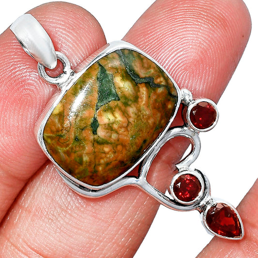 Rhyolite - Rainforest Jasper & Garnet Pendant P-1293 SDP152696
