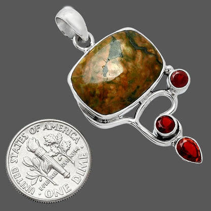 Rhyolite - Rainforest Jasper & Garnet Pendant P-1293 SDP152696