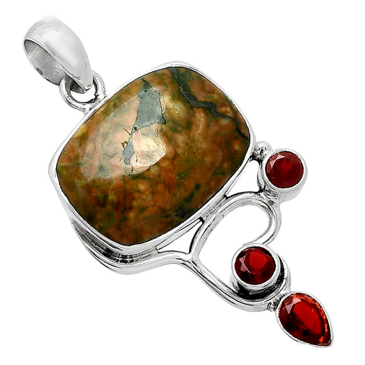 Rhyolite - Rainforest Jasper & Garnet Pendant P-1293 SDP152696