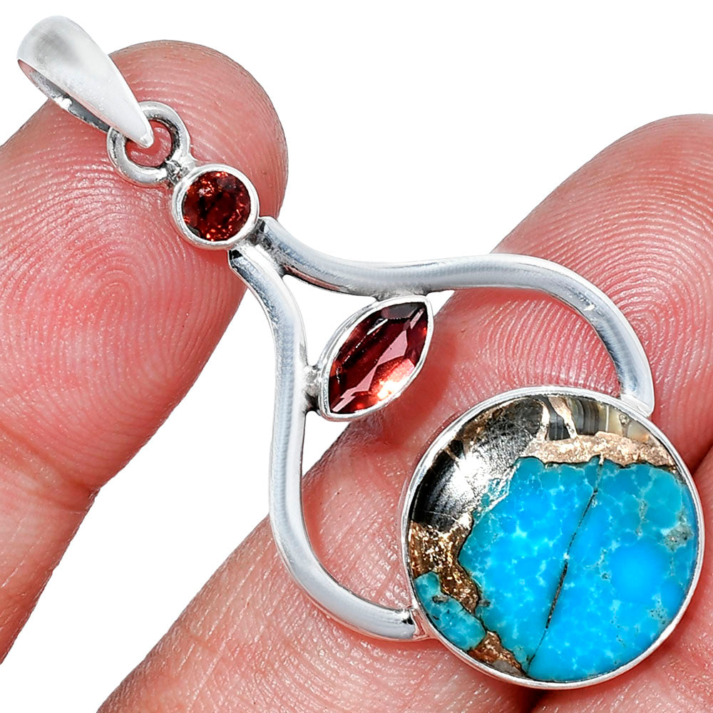 Shell In Black Blue Turquoise & Garnet Pendant P-1187 SDP152701
