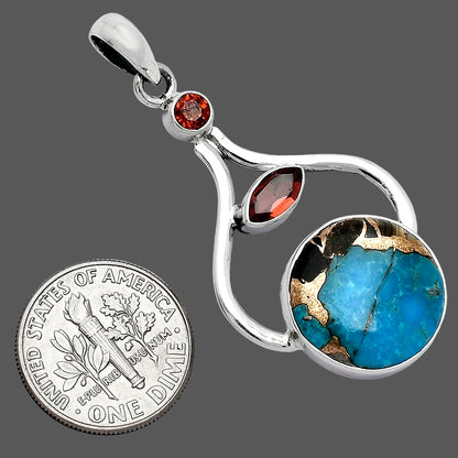 Shell In Black Blue Turquoise & Garnet Pendant P-1187 SDP152701
