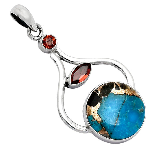 Shell In Black Blue Turquoise & Garnet Pendant P-1187 SDP152701