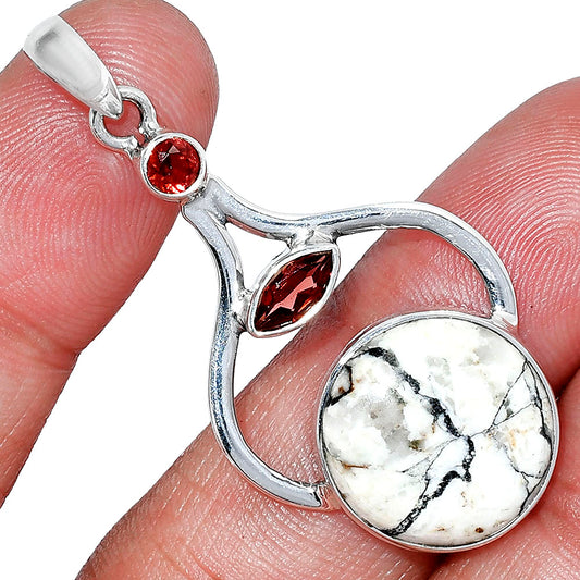 Authentic White Buffalo Turquoise & Garnet Pendant P-1187 SDP152702
