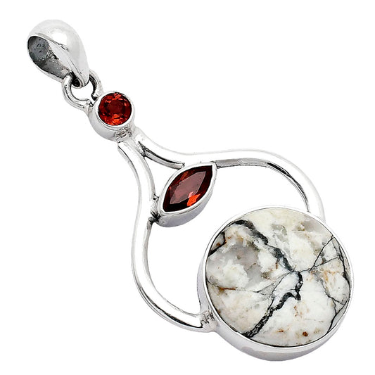 Authentic White Buffalo Turquoise & Garnet Pendant P-1187 SDP152702