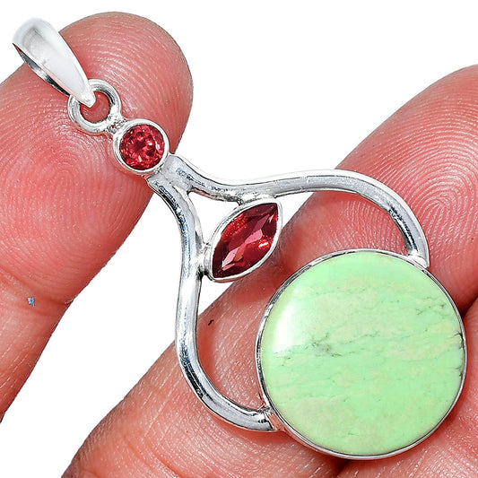 Natural Lemon Chrysoprase & Garnet Pendant P-1187 SDP152719