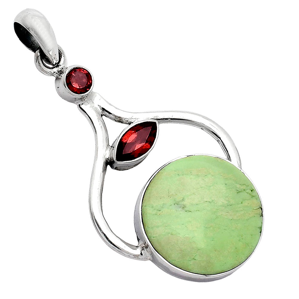 Natural Lemon Chrysoprase & Garnet Pendant P-1187 SDP152719