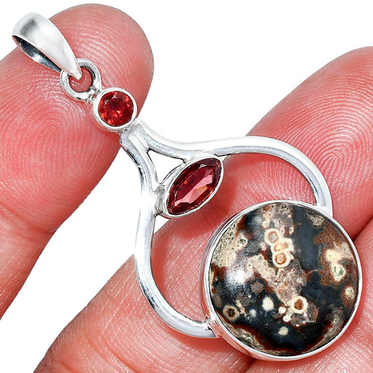 Natural Viper Skin Jasper & Garnet Pendant P-1187 SDP152723