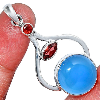 Natural Blue Chalcedony & Garnet Pendant P-1187 SDP152724