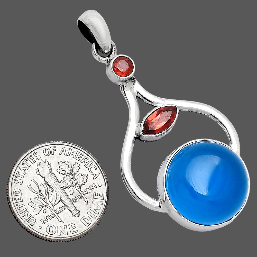 Natural Blue Chalcedony & Garnet Pendant P-1187 SDP152724