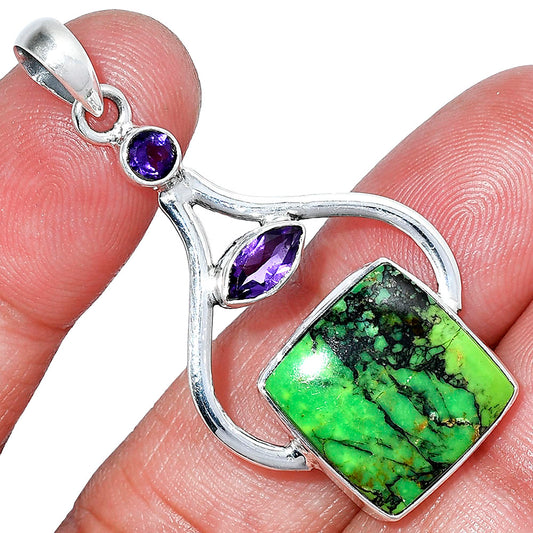Green Matrix Turquoise & Amethyst Pendant P-1187 SDP152730