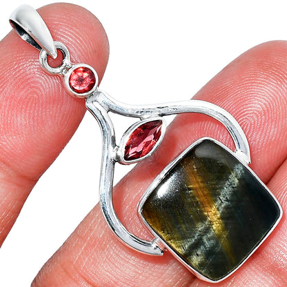 Natural Blue Tiger Eye & Garnet Pendant P-1187 SDP152744