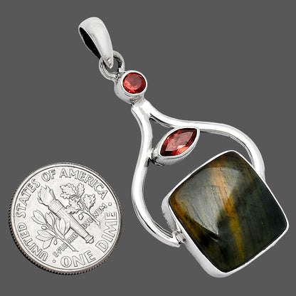 Natural Blue Tiger Eye & Garnet Pendant P-1187 SDP152744