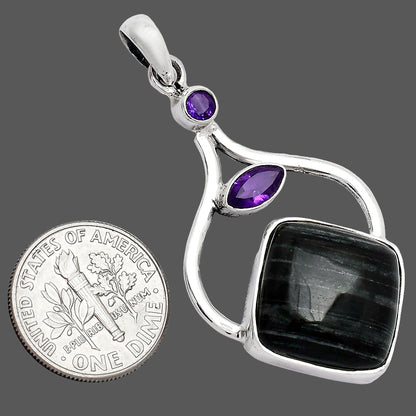 Silver Leaf Obsidian & Amethyst Pendant P-1187 SDP152746