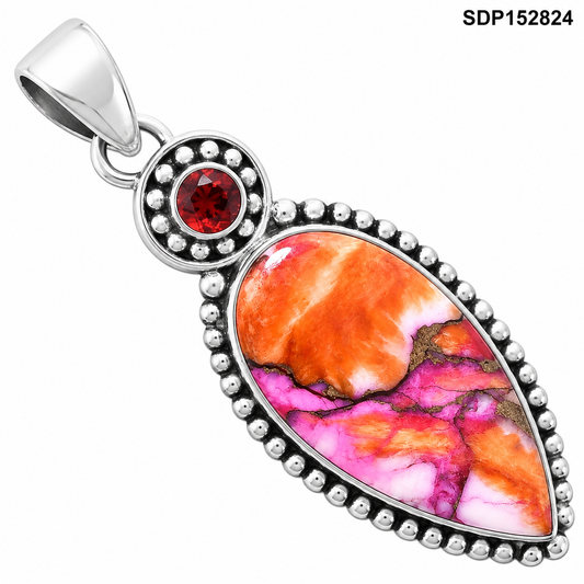 Kingman Orange Dahlia Turquoise & Garnet Pendant P-1500 SDP152824