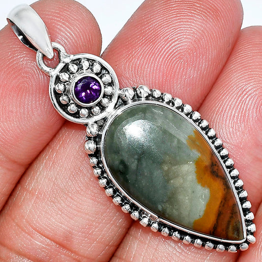 Natural Polygram Jasper & Amethyst Pendant P-1500 SDP152834