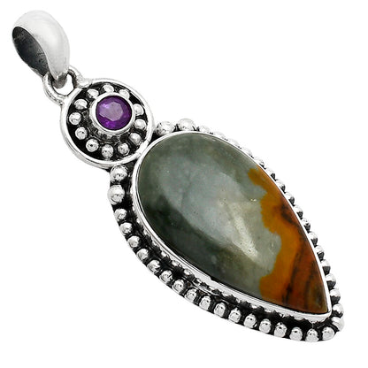 Natural Polygram Jasper & Amethyst Pendant P-1500 SDP152834