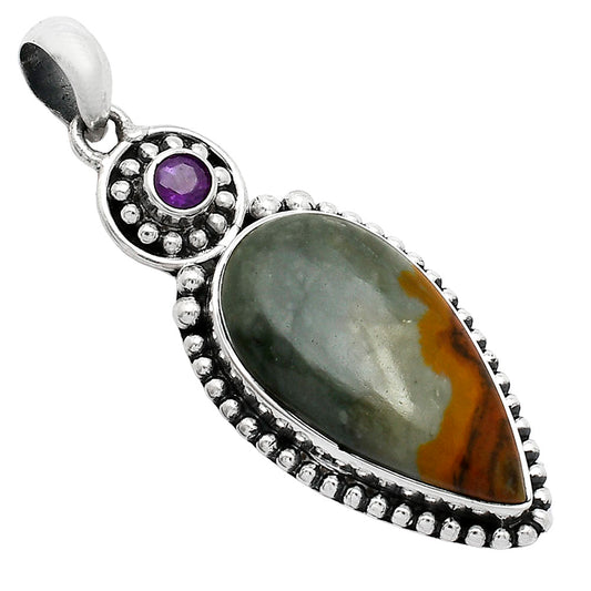 Natural Polygram Jasper & Amethyst Pendant P-1500 SDP152834