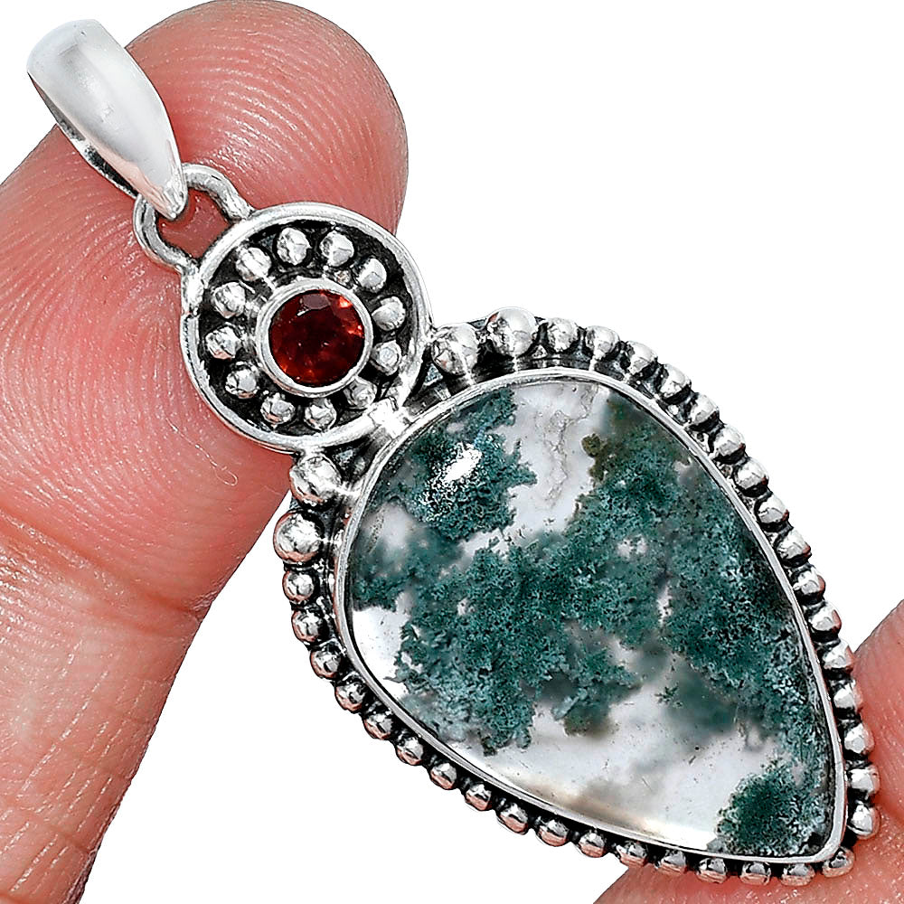Horse Canyon Moss Agate & Garnet Pendant P-1500 SDP152840