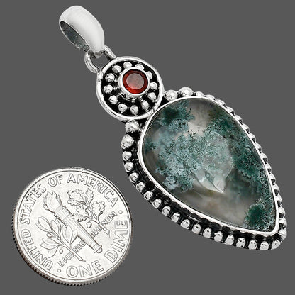 Horse Canyon Moss Agate & Garnet Pendant P-1500 SDP152840