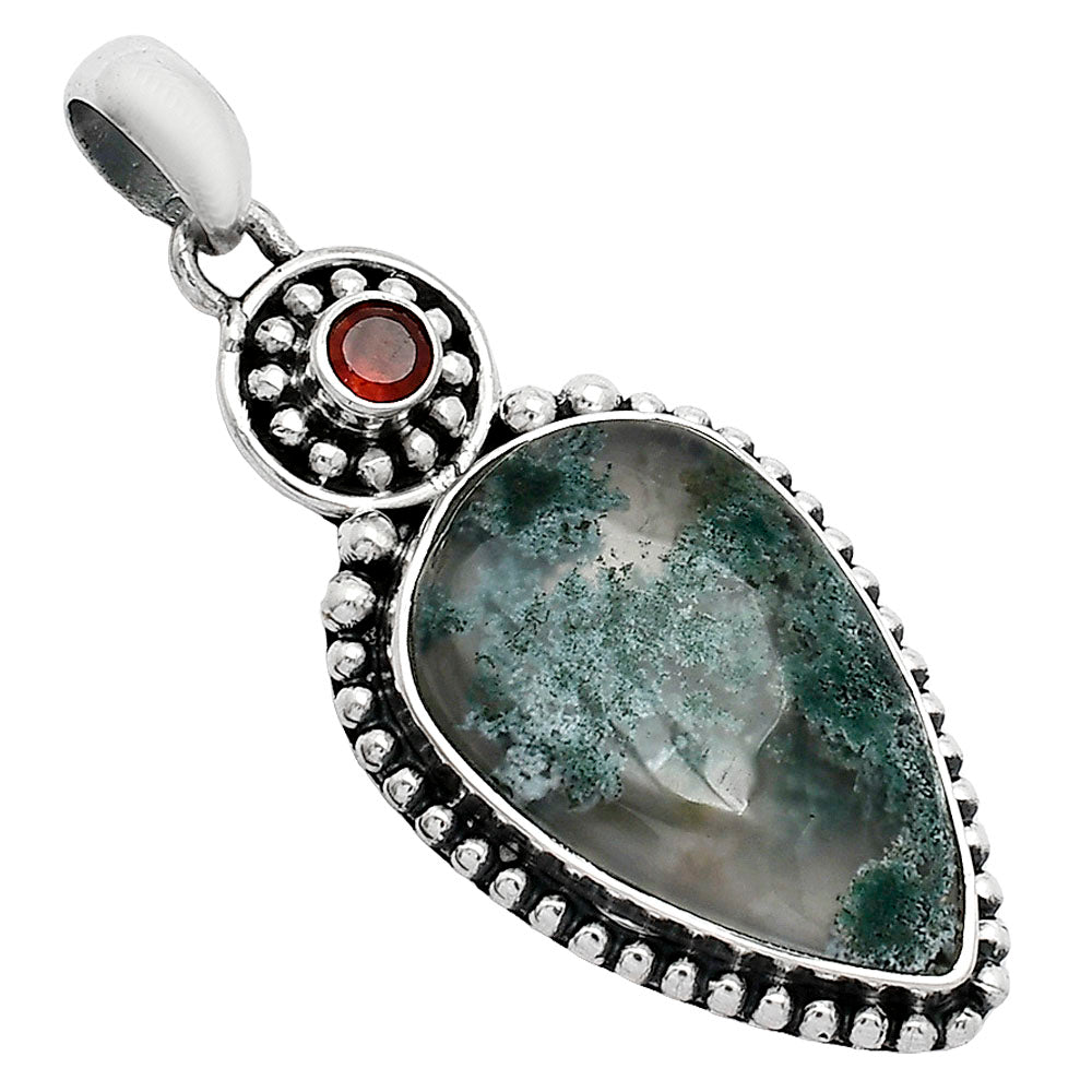 Horse Canyon Moss Agate & Garnet Pendant P-1500 SDP152840
