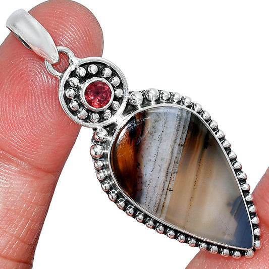 Natural Montana Agate - USA & Garnet Pendant P-1500 SDP152846