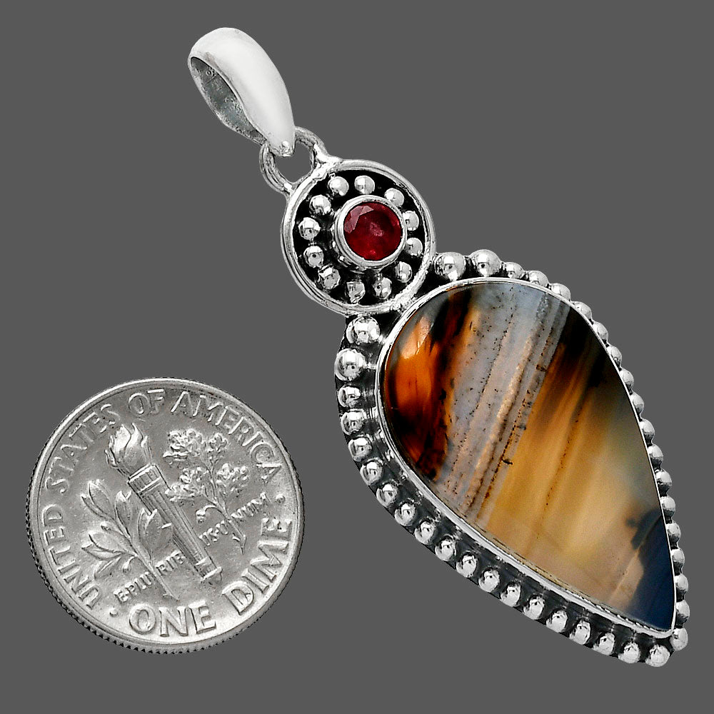 Natural Montana Agate - USA & Garnet Pendant P-1500 SDP152846