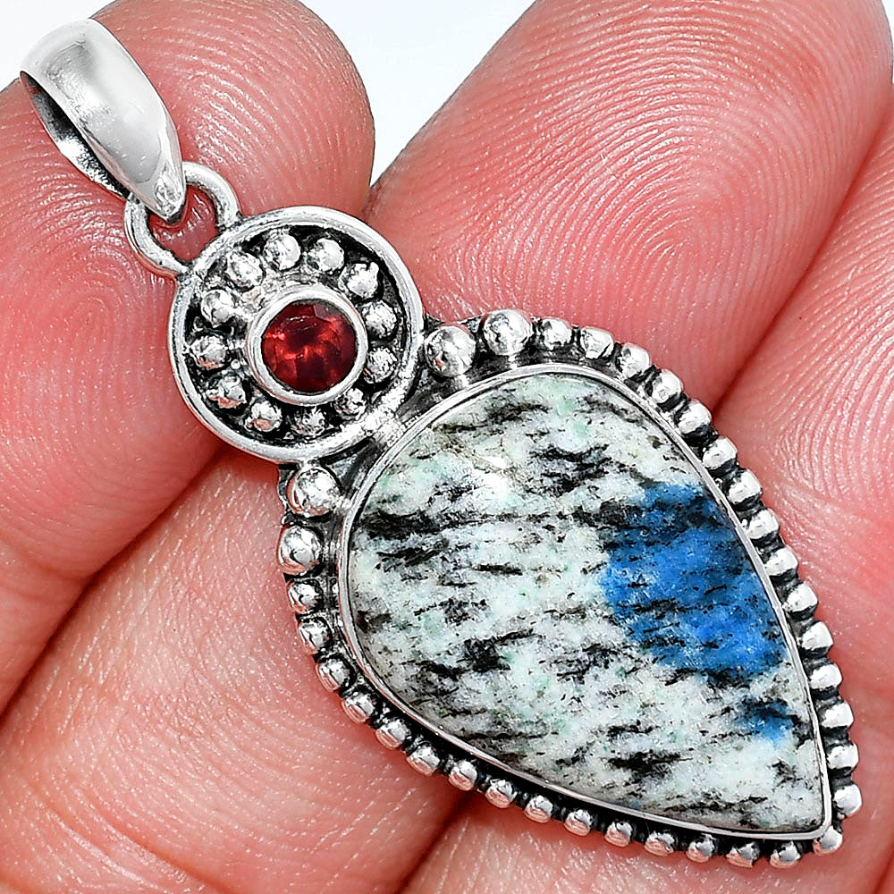 K2 Blue - Azurite In Quartz & Garnet Pendant P-1500 SDP152851