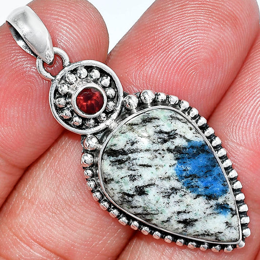 K2 Blue - Azurite In Quartz & Garnet Pendant P-1500 SDP152851