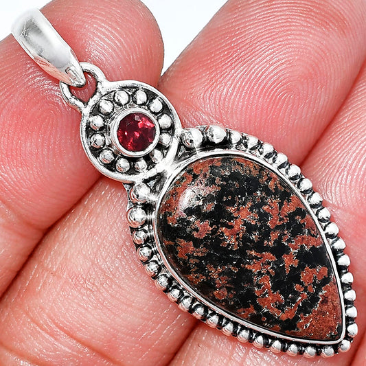 Natural Fireworks Obsidian & Garnet Pendant P-1500 SDP152864