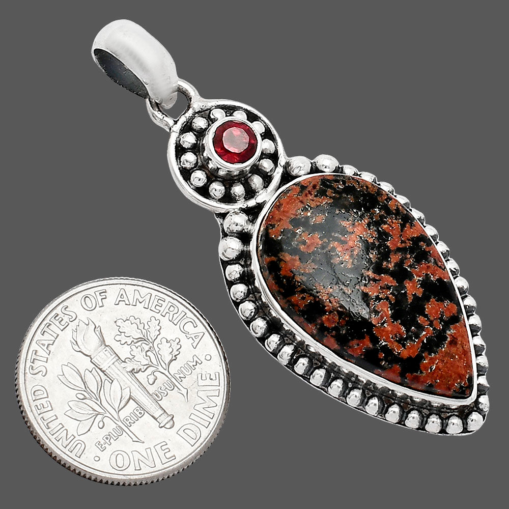 Natural Fireworks Obsidian & Garnet Pendant P-1500 SDP152864