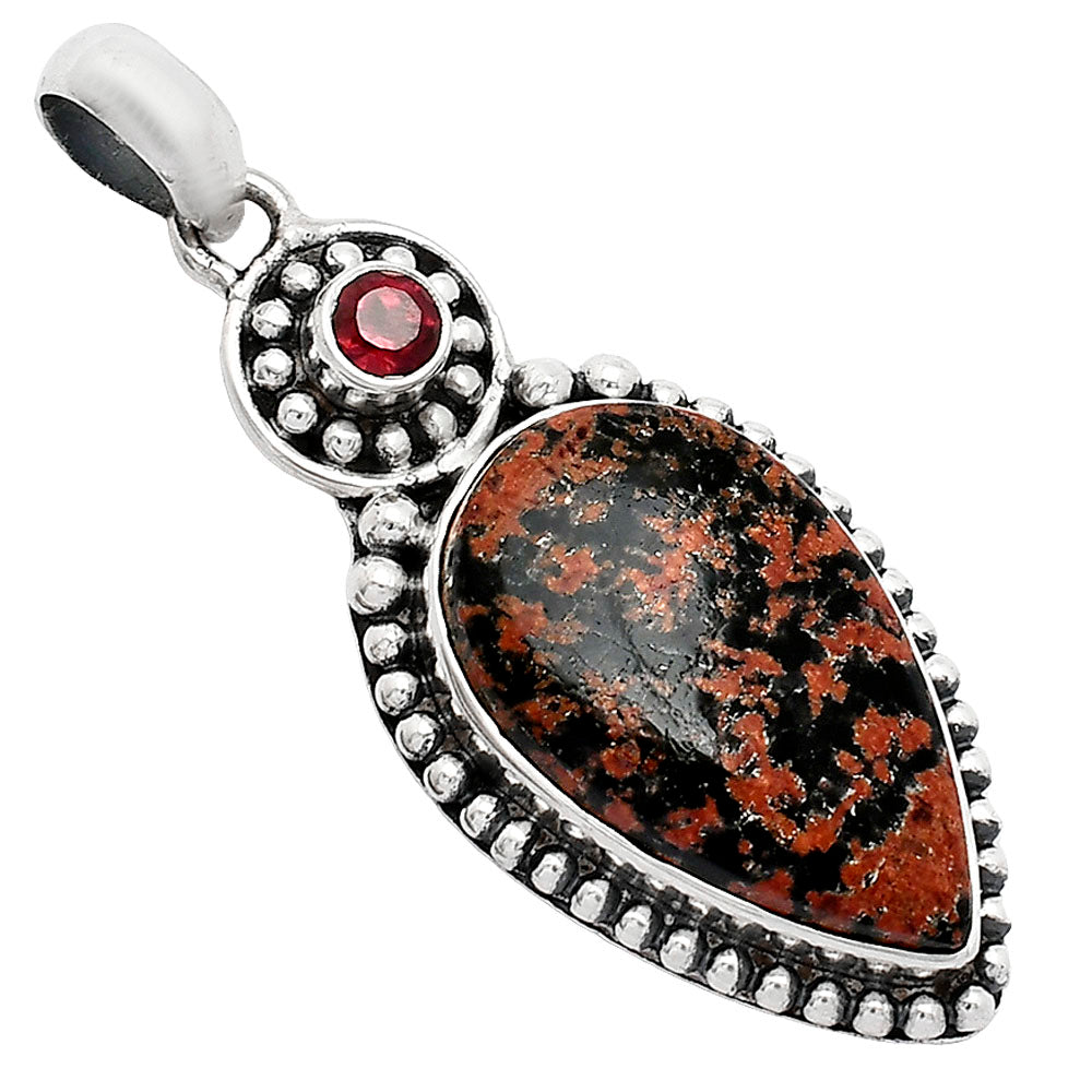 Natural Fireworks Obsidian & Garnet Pendant P-1500 SDP152864