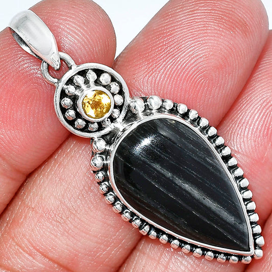Silver Leaf Obsidian & Citrine Pendant P-1500 SDP152869