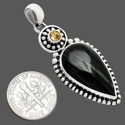 Silver Leaf Obsidian & Citrine Pendant P-1500 SDP152869