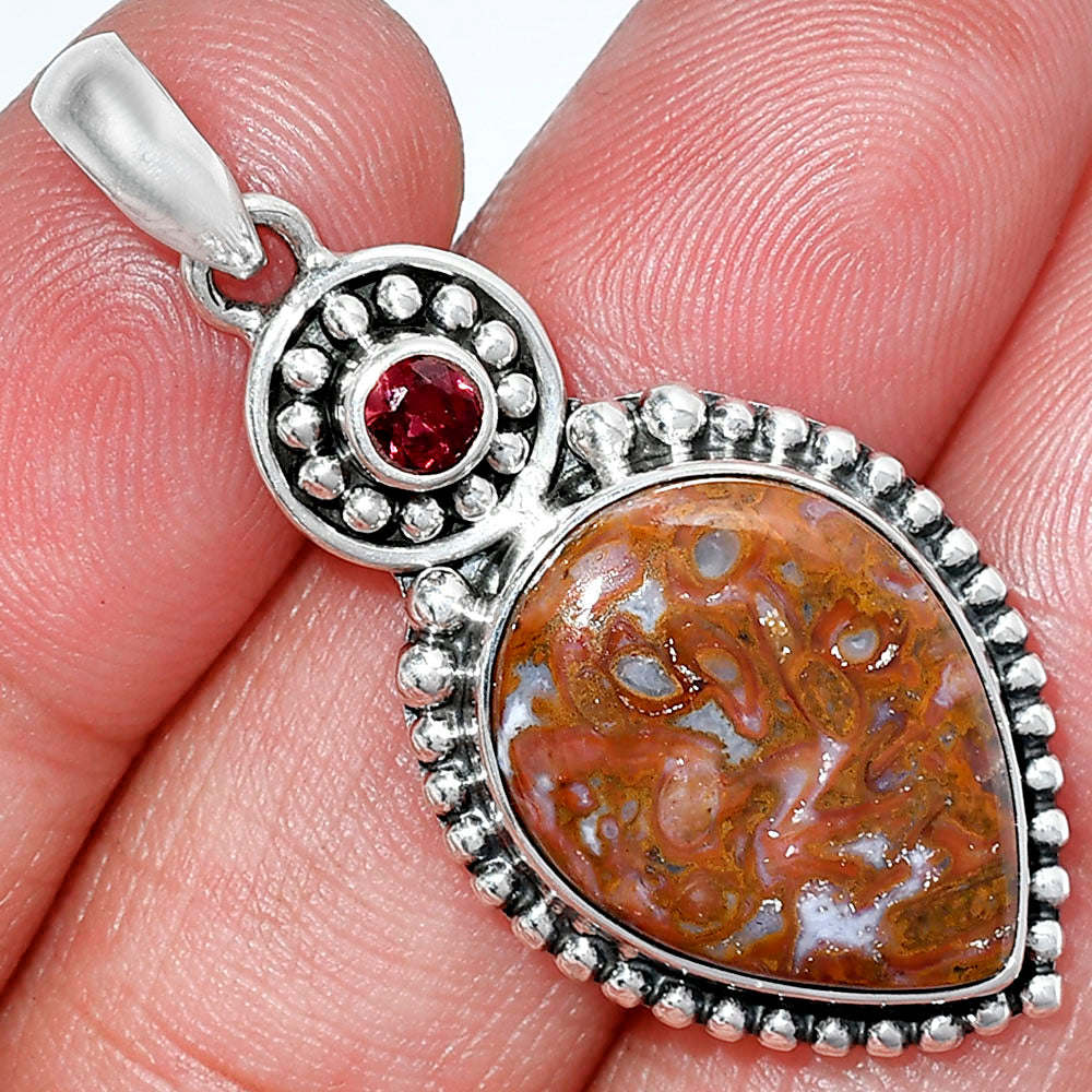 Natural Red Moss Agate & Garnet Pendant P-1500 SDP152872